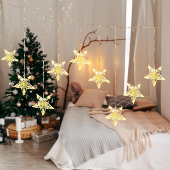 9 STAR LED Indoor Outdoor Curtain String Lights - Beautiful on Windows NIB NEW - Picture 2 of 9